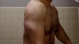 Hairy chest muscle bear with a quick flex!