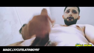 Alien boy jerking his big uncut cock in the shower and eating his own cum 👽💦