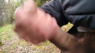 Horny Amateur with Huge Cock Masturbates in the Bush and Cums Slowly