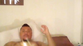Thick hunk jacking off with fleshlight having an intense orgasm shooting his own load all over