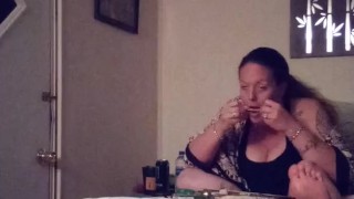 Milf smoking in nightdress while watching tv part 1
