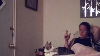 Milf smoking in night dress while watching tv part 2