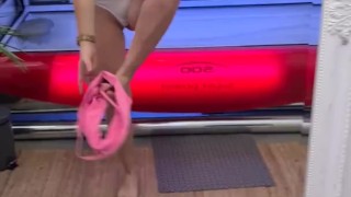 Hot Milf's striptease before Solarium