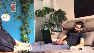 MASTURBING WITH NOTEBOOK IN THE LIVING ROOM