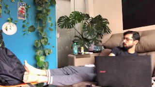 MASTURBING WITH NOTEBOOK IN THE LIVING ROOM