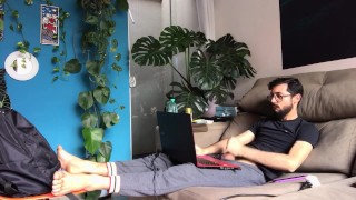 MASTURBING WITH NOTEBOOK IN THE LIVING ROOM