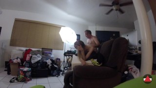 Spandex Fucking in Garage then Headphone Sex in her living room