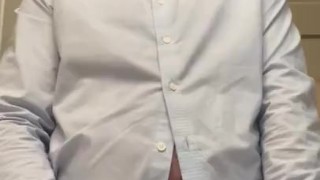 He Plops His Balls on the Bathroom Counter and Jacks Off in a Blue Shirt and Sunglasses