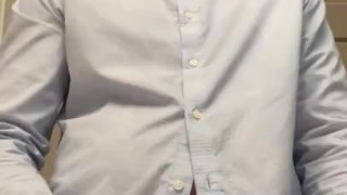 He Plops His Balls on the Bathroom Counter and Jacks Off in a Blue Shirt and Sunglasses