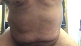 FTM bear chub rides and cums hands free