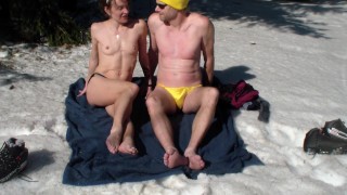 Rare sex video - fucking on ski in he winter forrest