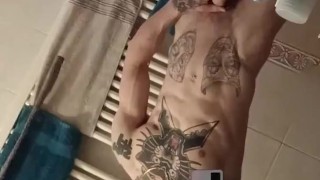 boy after shower spans the boar