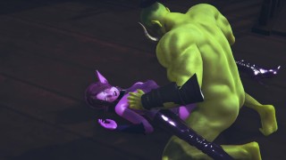 Elf gets pussy creampie from big orc