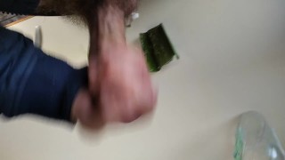 Big Hairy Cock Is Massaged With Aloe Vera Until He Cums