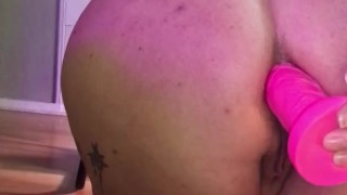 Hungry ass gobbling up a thick dildo