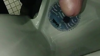 Quick work jerk and cum at urinal