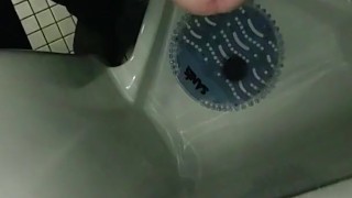 Quick work jerk and cum at urinal
