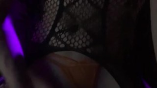 Black Light Trap Fun. Crossdressing Sissy Edges Huge Cock 