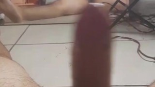 Heterosexual wets his cock with oil to masturbate