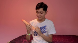 Donovan's first video. Unboxing huge dildo and trying out. (first part)