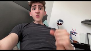 Cute Anime Cartoon Boy Guy Jerks his Cock and Cums on his Face