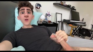 Cute Anime Cartoon Boy Guy Jerks his Cock and Cums on his Face