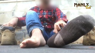 JEANS BOOTS & FLANNELETTE - WORK HARD CUM HARDER - CUM FEET SOCKS SERIES - MANLYFOOT 💦 🥾 🧦