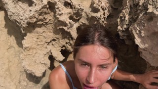 Oral sex of a lustful couple on a public beach have been seen by a quadcopter, a boat and tourists