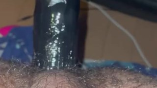 Black dildo fucks my hairy ass hole