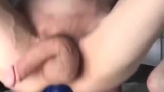 boy with a huge cock rides a huge dildo