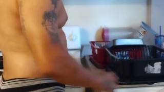 Sexy military guy cleaning the house in sexy underwear part 2