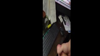 Justa9er Jacking Off Big White 9 Inch Cock and Shooting A Load on Keyboard