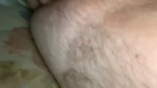 Having fun with a clear dildo 