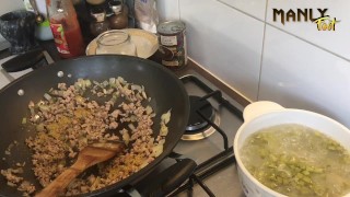 COOKING WITH ME - MEXICAN INSPIRED BREAKFAST - CUM FEET SOCKS SERIES - MANLYFOOT 💦 🦶 🌮 👨‍🍳