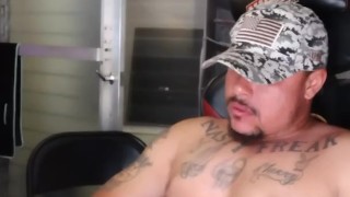 Army guy with thick juicy ass on gaming chair jacking off and riding pink dildo part 1