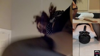 Vidya Rides Slave's face Strap On Double Sided dildo Juicy Squirting POV