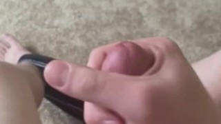 Teen Boy Jerks Off and Cums with Parents in the Other Room