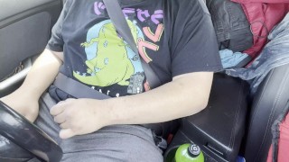 Gay chubs jerks cock until he cums and shoots his load in his car