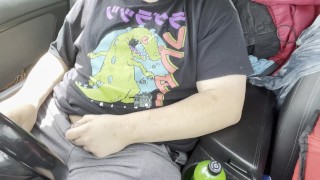 Gay chubs jerks cock until he cums and shoots his load in his car