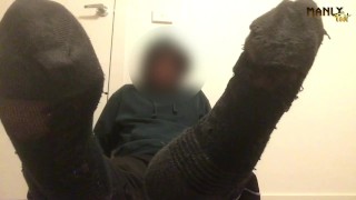 YOU MAY CHEW MY SOCKS WHILE YOU SNIFF MY FEET - PERMISSION GRANTED - MANLYFOOT - SMELLY SOCKS & FEET