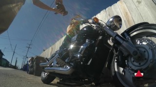 Motorcycle Babe Dominations then Click Pumps her Bike