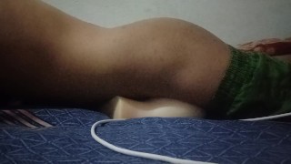Doing phone sex and humping my fake pussy till I cummed hard.