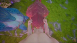 Furry Dragon Threesome Scalie Girls with Teen Guy