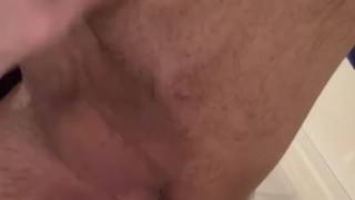 Stroking my hard cock and Shooting my cumshot before my shower