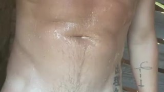 Young Daddy type takes an Outdoor Shower