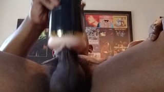 Stroking dick on the bed