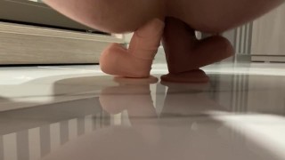 riding two big dildos at the same time