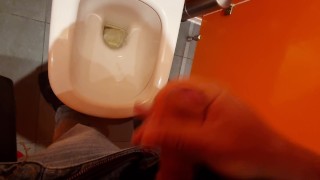 Guy CUMS in PUBLIC bathroom THERE ARE OTHER PEOPLE!