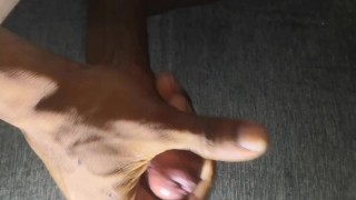 Thin-bodied teenager shows a huge cock