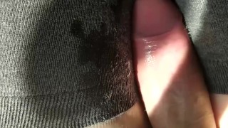 Femboy cums on stockings and moans. POV